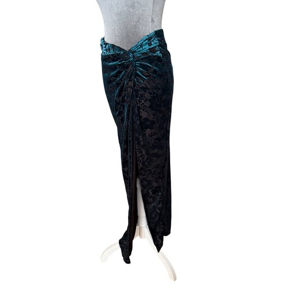 12th Tribe Black & Teal Velvet Floral Maxi Skirt L - Picture 2 of 6